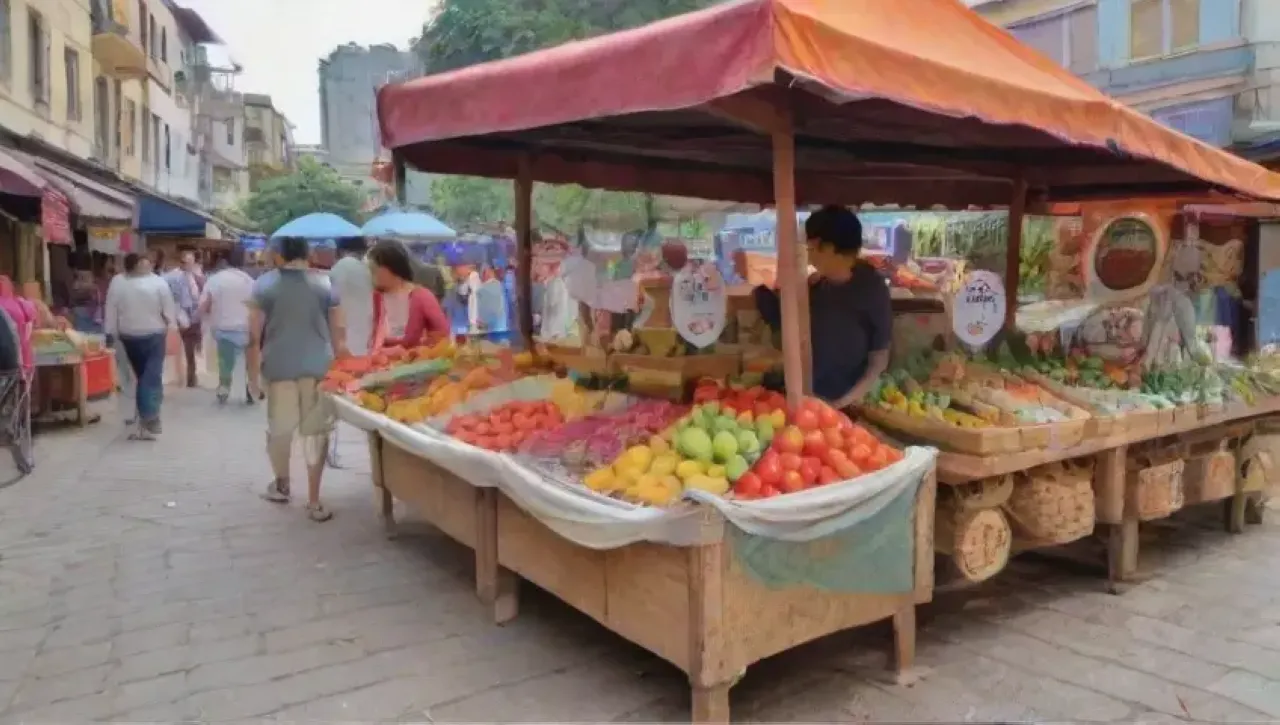 Un bullicioso mercado lleno de colores