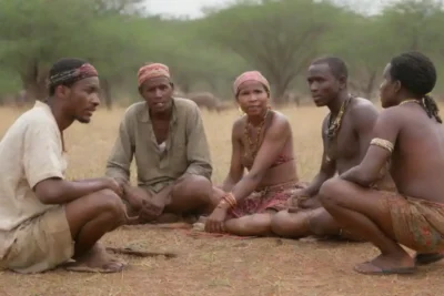 Los turistas disfrutan de un safari mientras interactúan con las tribus locales y su música y artesanía tradicionales.