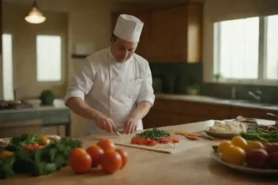 Una vibrante escena de cocina con ingredientes frescos