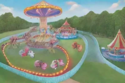 Un parque de diversiones lleno de colores