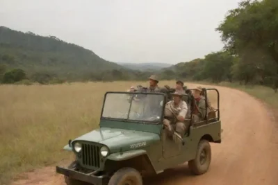 Un grupo de turistas en un jeep safari