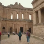 Visitantes que observan estructuras históricas con respeto y siguiendo las pautas.
