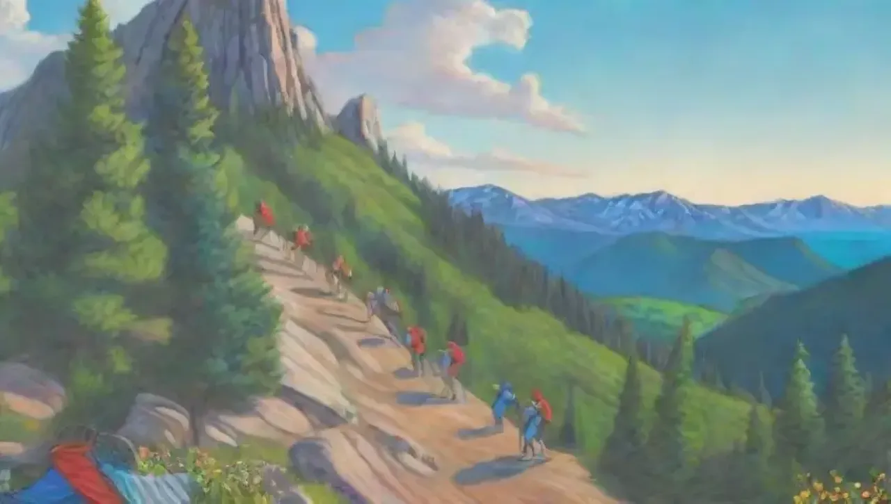 Una familia disfruta de una aventura de escalada en un paisaje montañoso lleno de alegría y unidad