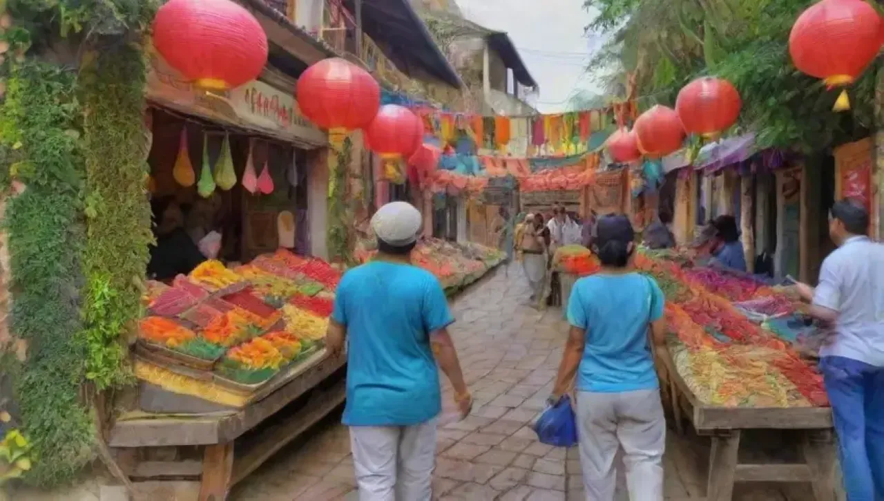 Un bullicioso mercado lleno de colores, aromas, risas y cultura