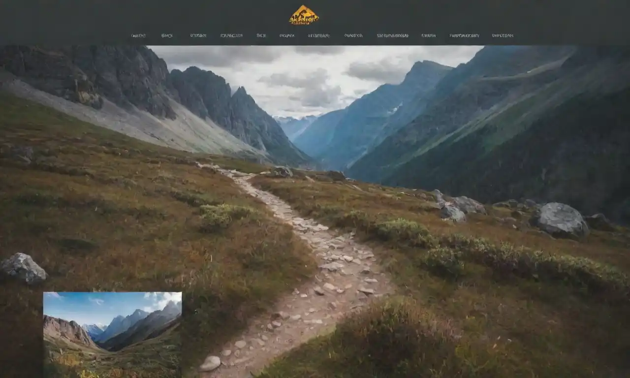 Un diseño vibrante del sitio web de senderismo con impresionantes imágenes de naturaleza y contenido atractivo.