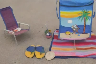 Una escena de playa serena con amigos