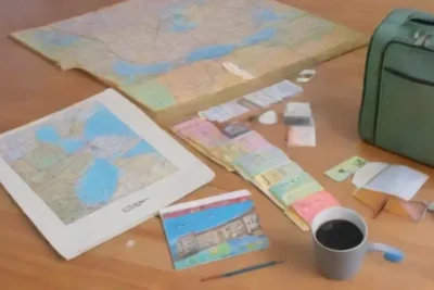 Un rincón vibrante de planificación de viajes lleno de mapas