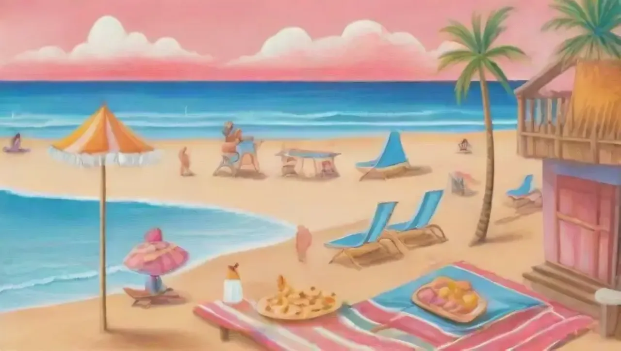 Una escena playera vibrante con arena dorada