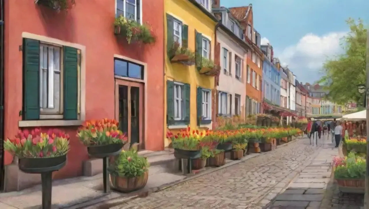Una ciudad vibrante llena de flores, arte, risas y luz