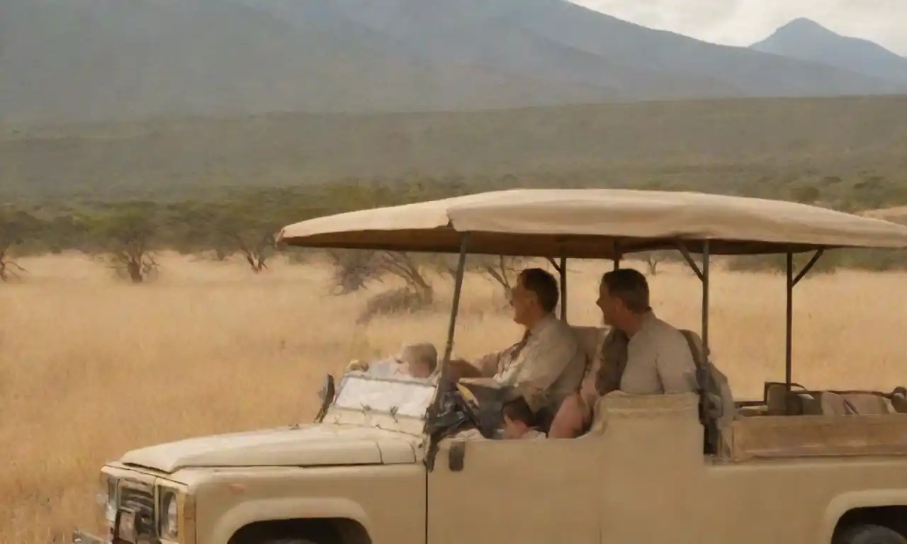 Una familia que observa la vida silvestre de un vehículo safari