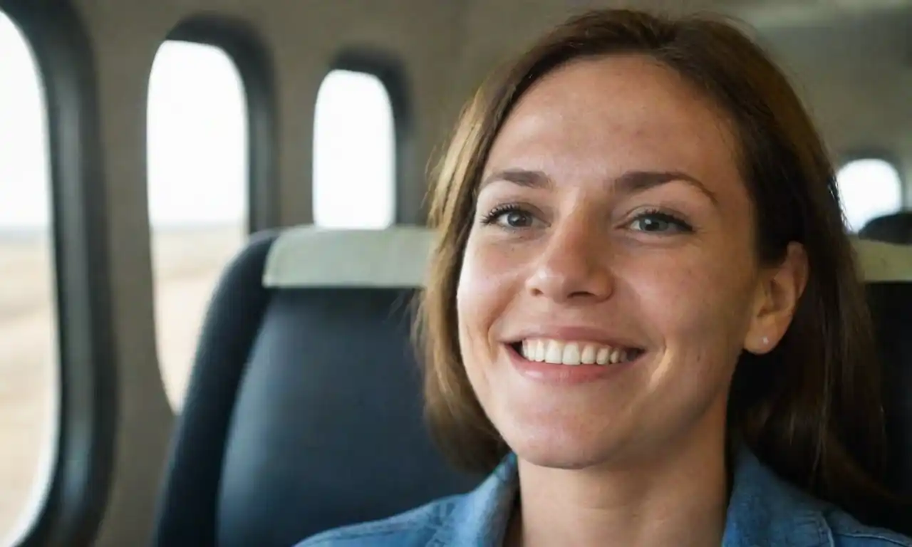 Una persona sonriendo mientras refleja sobre su viaje