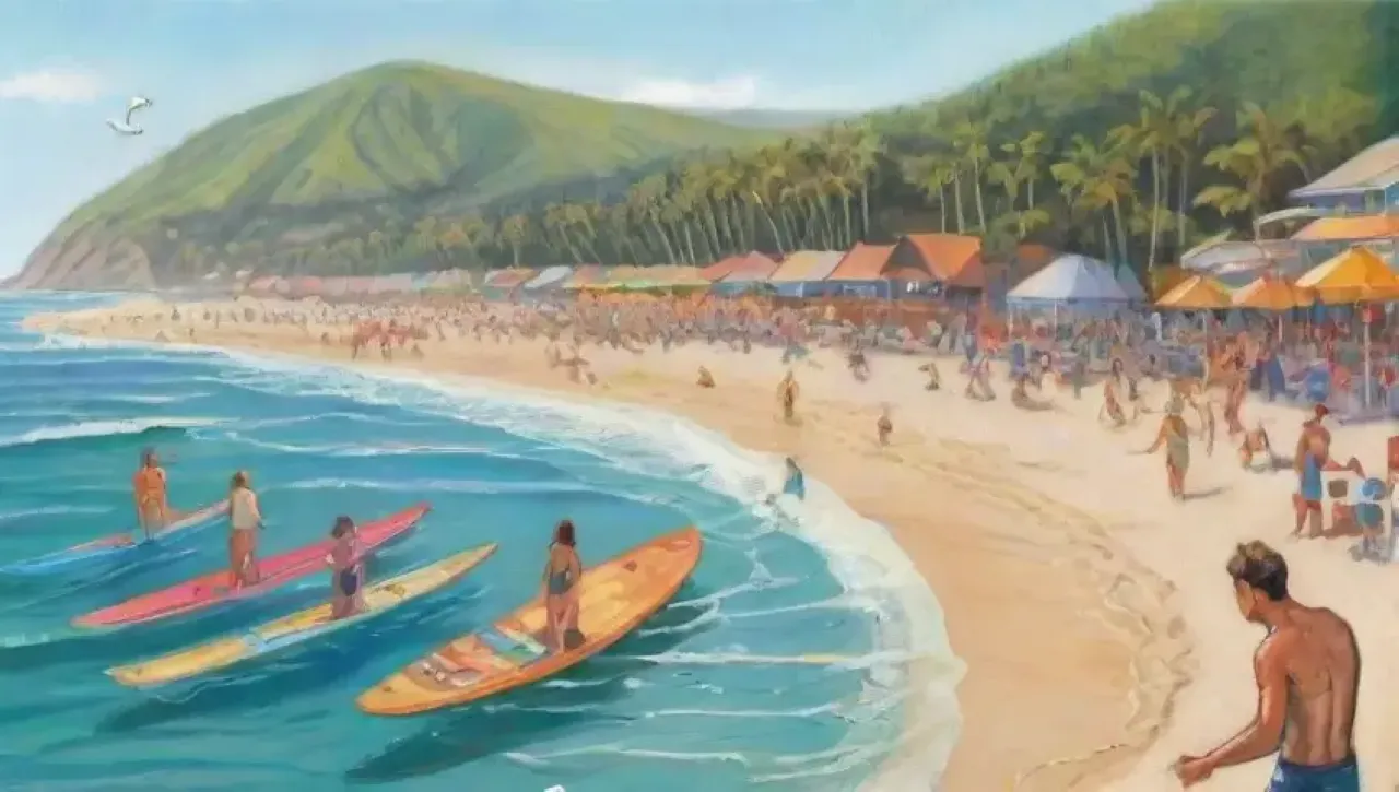 Una playa vibrante llena de vida y actividades