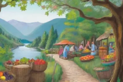 Una escena vibrante de un bosque con guías locales