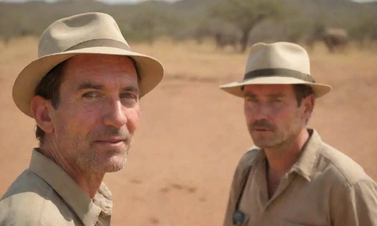 Turista interactuando con nativos y disfrutando de costumbres locales en un entorno de safari.