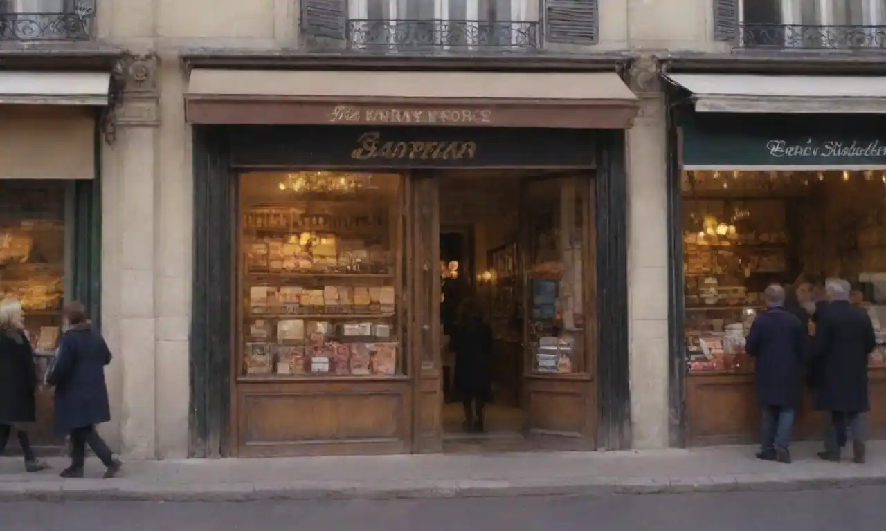 Tiendas con encanto de icónicas tiendas parisinas con compradores que exploran las calles bulliciosas.