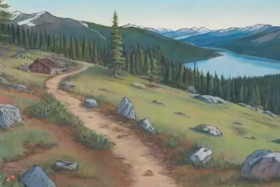 Un paisaje montañoso y boscoso con ríos
