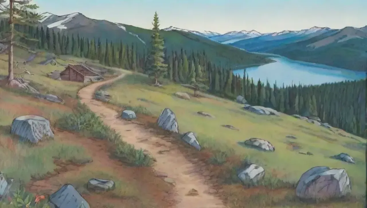 Un paisaje montañoso y boscoso con ríos