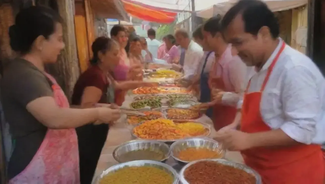 Un mercado vibrante lleno de comida, aromas y alegría