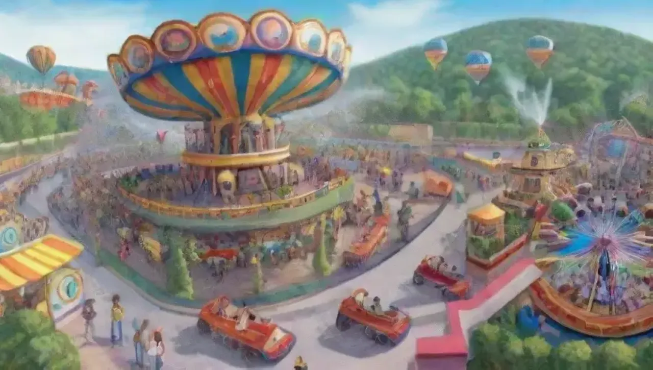 Un parque de diversiones lleno de color, risas y atracciones emocionantes