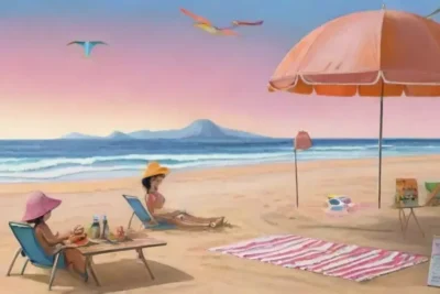 Una tranquila playa con familias