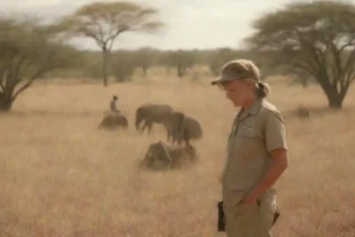 Los voluntarios que participan con la vida silvestre y las comunidades locales en medio de un paisaje safari vibrante.