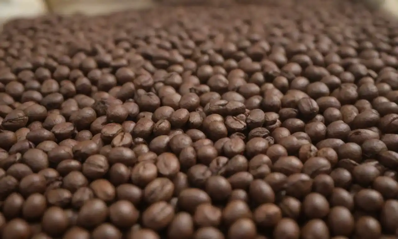 Los granos de café se exhiben en un vibrante mercado colombiano con productores locales.