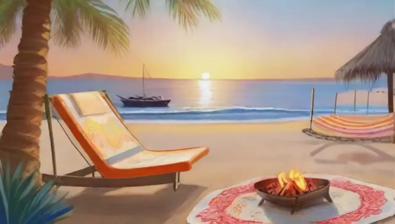 Una playa serena al atardecer con arena dorada
