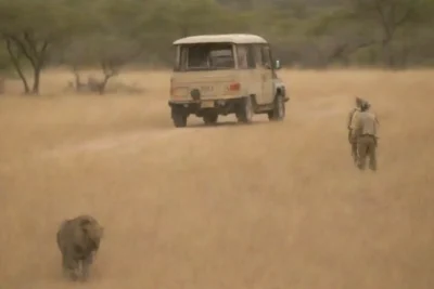 Los turistas que observan la fauna silvestre responsablemente mientras discuten los esfuerzos de conservación en un entorno safari natural.