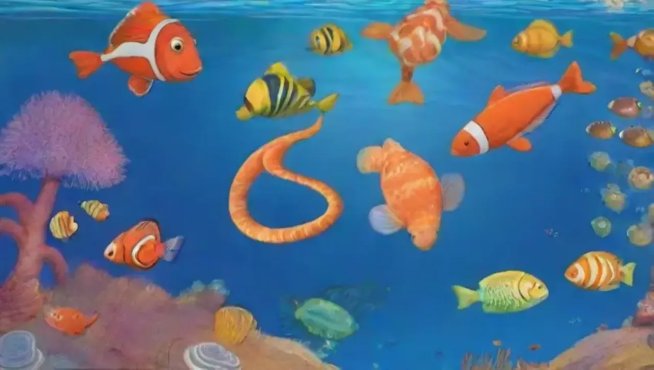 Un acuario lleno de vida marina, colores vibrantes y aprendizaje interactivo