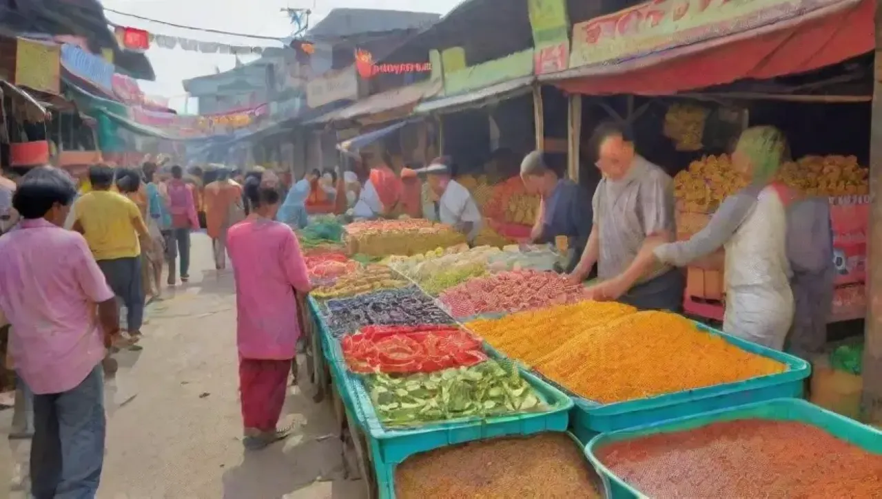Un bullicioso mercado lleno de colores