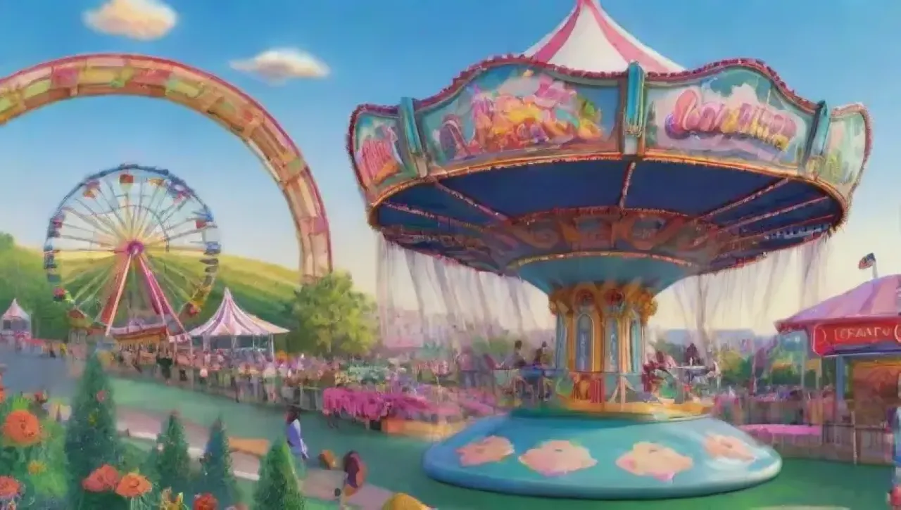 Un parque de atracciones vibrante y mágico lleno de emoción y color