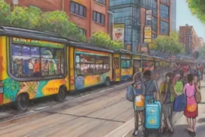 Una ciudad vibrante llena de movimiento