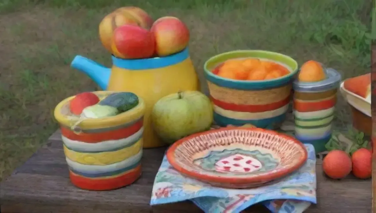 Artículos de cocina coloridos y artesanales