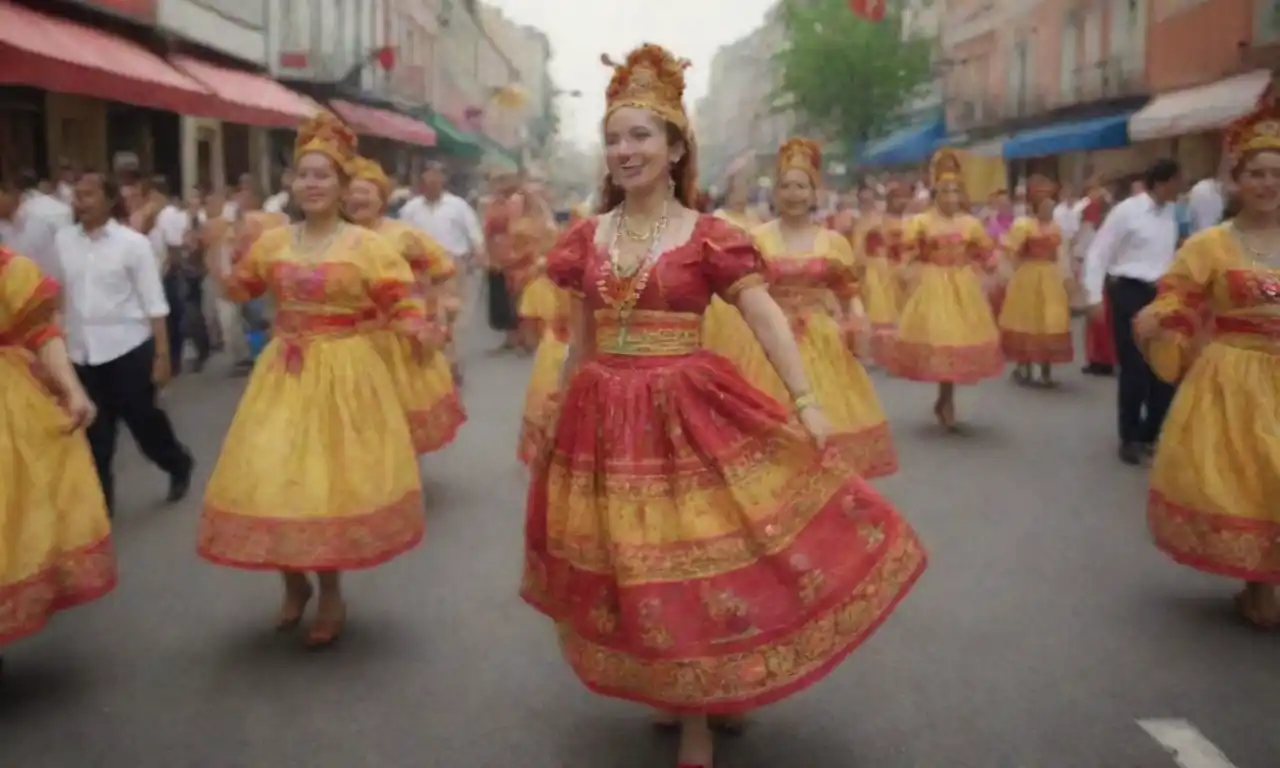 Escenas coloridas de festivales culturales con trajes tradicionales