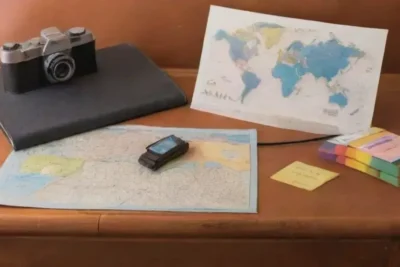 Un espacio de viaje vibrante con mapas