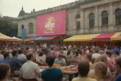 Audiencia viendo una película al aire libre