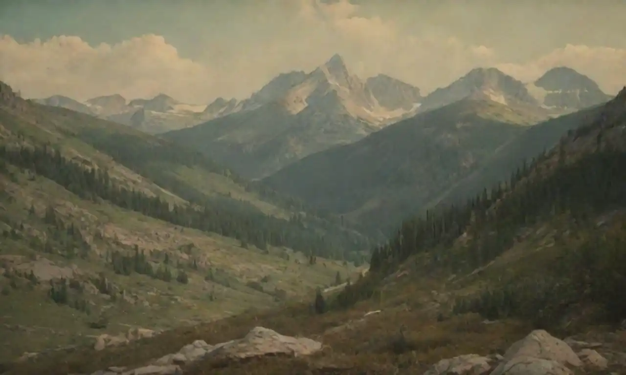 Un paisaje rocoso de montaña con ilustraciones litográficas destacando los esfuerzos de conservación.