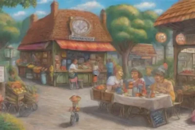 Un mural vibrante muestra un mercado local lleno de vida y comunidad