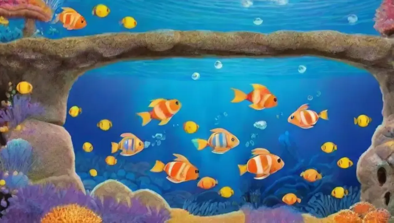Un acuario vibrante lleno de vida marina y mensajes de conservación