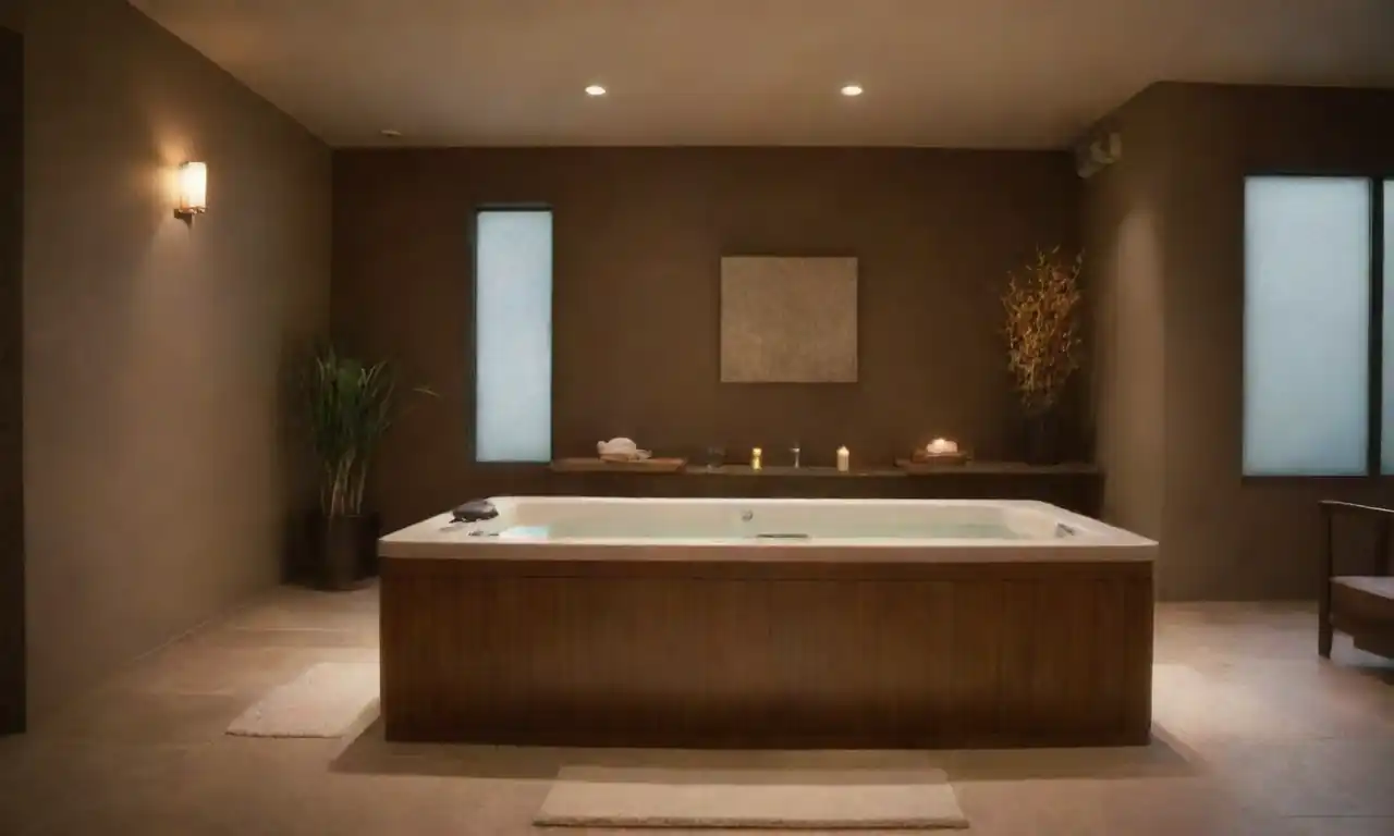 Un interior de spa sereno que muestra elementos de diseño elegante