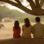 Una familia disfrutando de un safari salvaje