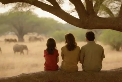 Una familia disfrutando de un safari salvaje