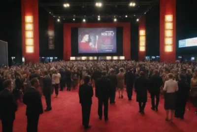 Una vibrante escena del festival de cine con alfombras rojas
