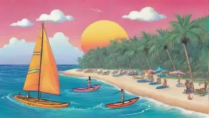 Una playa vibrante llena de actividades y belleza natural