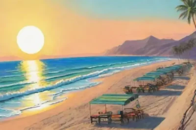 Un paisaje costero vibrante con olas azules