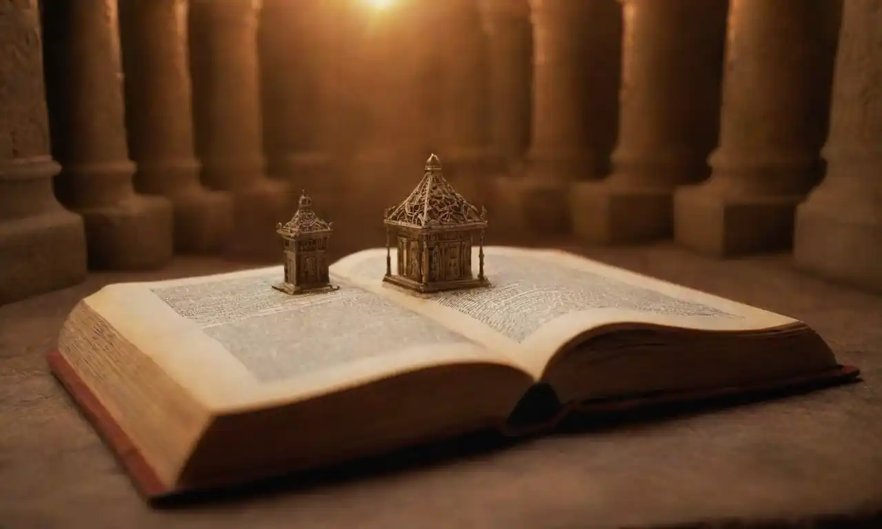 Un libro abierto que representa monumentos antiguos