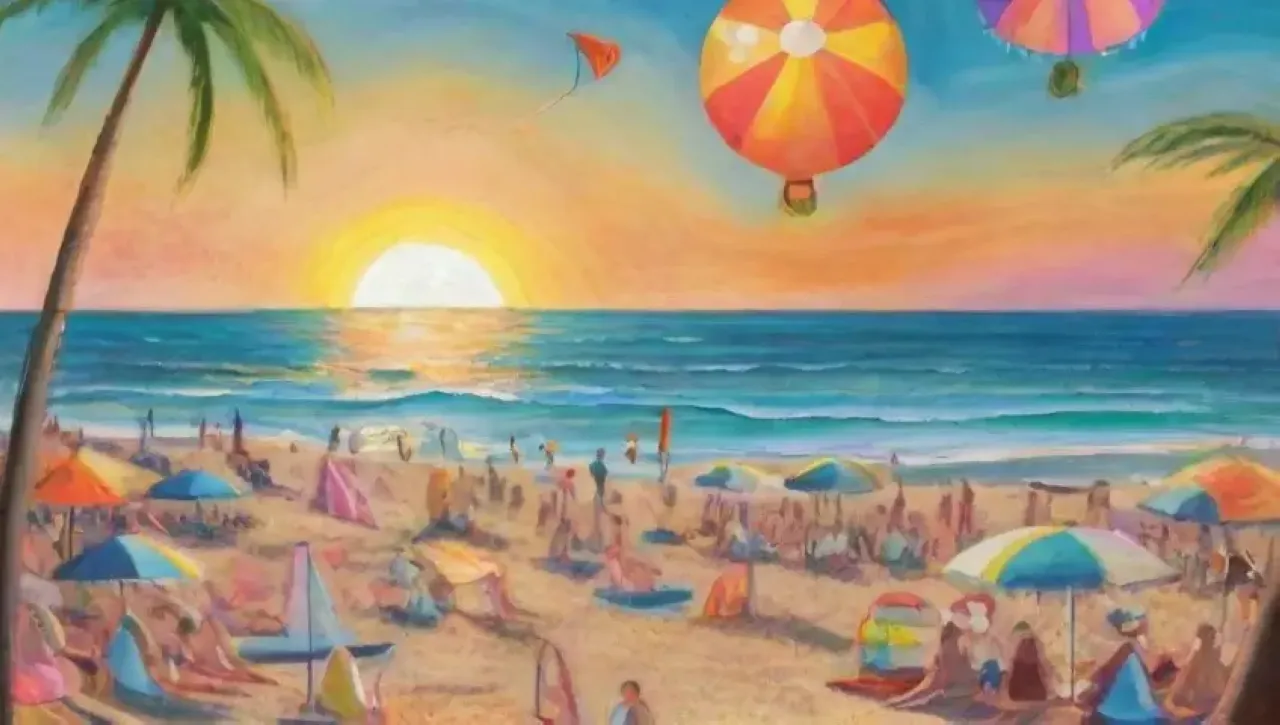 Playa vibrante llena de risas