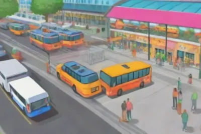Una ciudad vibrante llena de transporte