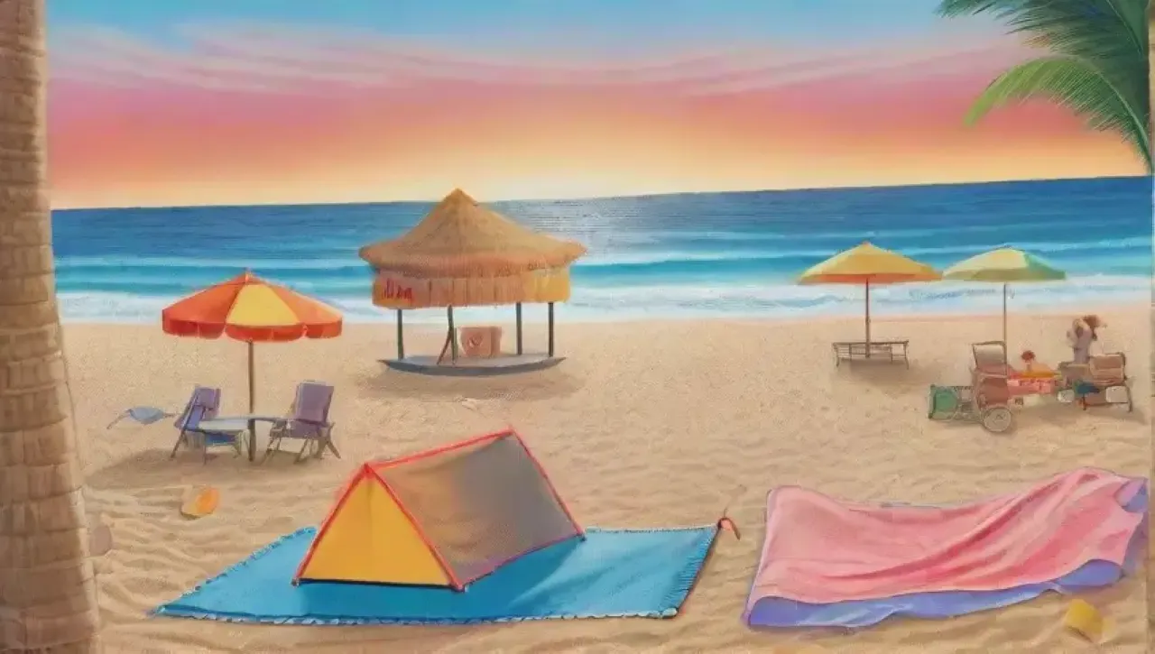 Una escena playera vibrante con arena dorada