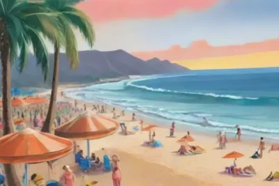 Un día vibrante en la playa con olas